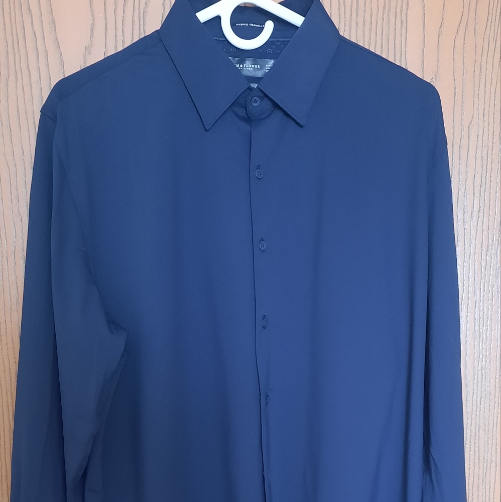 Denim And Flower Mens Blue Hybrid Traveler 4 Way Stretch Dress Shirt Size L